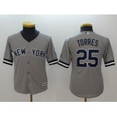 MLB New York Yankees #25 Gleyber Torres Gray Cool Base Youth Jersey