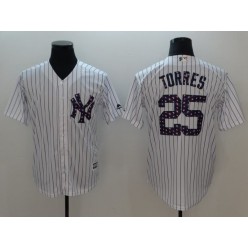 MLB New York Yankees #25 Gleyber Torres White 2018 Stars & Stripes Cool Base Men Jersey
