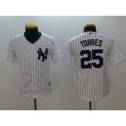 MLB New York Yankees #25 Gleyber Torres White Cool Base Youth Jersey