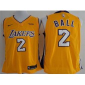 Los Angeles Lakers #2 Lonzo Ball Yellow Nike Authentic Men Jersey