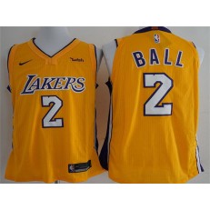 Los Angeles Lakers #2 Lonzo Ball Yellow Nike Authentic Men Jersey