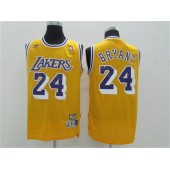 Los Angeles Lakers #24 Kobe Bryant Yellow 1984-85 Hardwood Classics Road Mitchell And Ness Men Jersey
