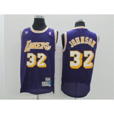 Los Angeles Lakers #32 Magic Johnson Purple 1984-85 Hardwood Classics Road Mitchell And Ness Men Jersey