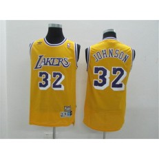 Los Angeles Lakers #32 Magic Johnson Yellow 1984-85 Hardwood Classics Road Mitchell And Ness Men Jersey
