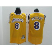 Los Angeles Lakers #8 Kobe Bryant Yellow 1984-85 Hardwood Classics Road Mitchell And Ness Men Jersey