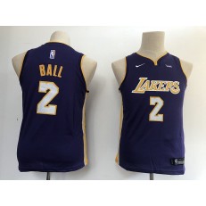 Los Angeles Lakers #2 Lonzo Ball Purple Nike Swingman Youth Jersey