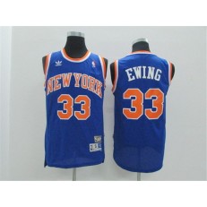 New York Knicks #33 Patrick Ewing Blue Hardwood Classics Men Jersey