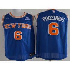 New York Knicks #6 Kristaps Porzingis Blue Nike Authentic Men Jersey