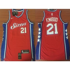 Philadelphia 76ers #21 Joel Embiid 2017-18 Red Nike Men Jersey