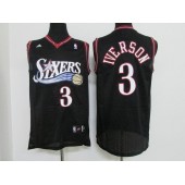Philadelphia 76ers #3 Allen Iverson Black Throwback Stitched Adidas Basketball Men Jersey