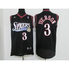 Philadelphia 76ers #3 Allen Iverson Black Throwback Stitched Adidas Basketball Men Jersey