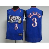 Philadelphia 76ers #3 Allen Iverson Blue Throwback Stitched Adidas Basketball Men Jersey