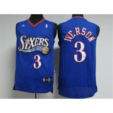 Philadelphia 76ers #3 Allen Iverson Blue Throwback Stitched Adidas Basketball Men Jersey