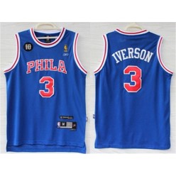 Philadelphia 76ers #3 Allen Iverson Swingman Blue 10TH Throwback Stitched Reebok Men Jersey