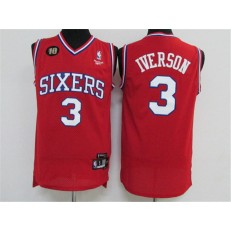 Philadelphia 76ers #3 Allen Iverson Swingman Red 10TH Throwback Stitched Reebok Men Jersey
