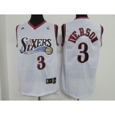 Philadelphia 76ers #3 Allen Iverson White Throwback Stitched Adidas Basketball Men Jersey