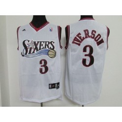 Philadelphia 76ers #3 Allen Iverson White Throwback Stitched Adidas Basketball Men Jersey