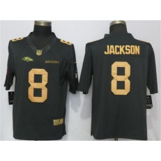 Baltimore Ravens #8 Lamar Jackson Anthracite Gold Salute To Service Limited Nike NFL Men Jersey