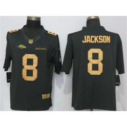 Baltimore Ravens #8 Lamar Jackson Anthracite Gold Salute To Service Limited Nike NFL Men Jersey