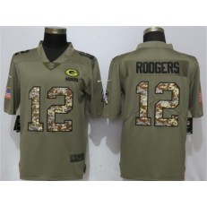 Green Bay Packers #12 Aaron Rodgers Olive Camo Salute To Service Limted Nike NFL Men Jersey
