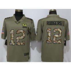 Green Bay Packers #12 Aaron Rodgers Olive Camo Salute To Service Limted Nike NFL Men Jersey
