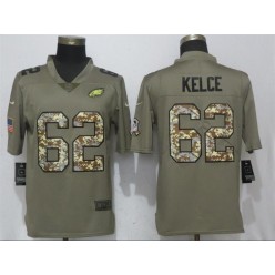 Philadelphia Eagles #62 Jason Kelce Olive Camo Salute To Service Limited Nike NFL Men Jersey