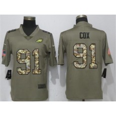 Philadelphia Eagles #91 Fletcher Cox Olive Camo Salute To Service Limited Nike NFL Men Jersey
