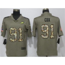 Philadelphia Eagles #91 Fletcher Cox Olive Camo Salute To Service Limited Nike NFL Men Jersey