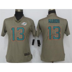 Women Nike Miami Dolphins #13 Dan Marino Olive Salute To Service Limited NFL Jersey