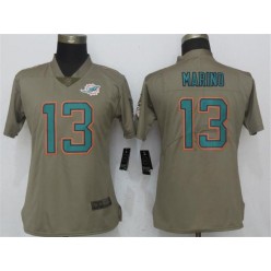 Women Nike Miami Dolphins #13 Dan Marino Olive Salute To Service Limited NFL Jersey