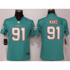 Women Nike Miami Dolphins #91 Cameron Wake Aqua Vapor Untouchable Limited NFL Jersey