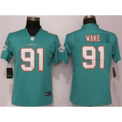 Women Nike Miami Dolphins #91 Cameron Wake Aqua Vapor Untouchable Limited NFL Jersey