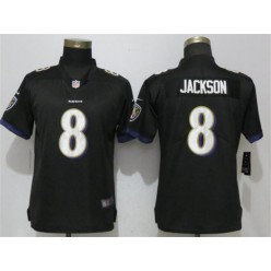 Women Nike Baltimore Ravens #8 LaMar Jackson Black Vapor Untouchable Limited NFL Jersey