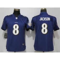 Women Nike Baltimore Ravens #8 LaMar Jackson Purple Vapor Untouchable Limited NFL Jersey