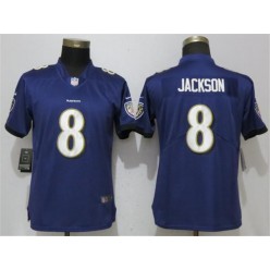 Women Nike Baltimore Ravens #8 LaMar Jackson Purple Vapor Untouchable Limited NFL Jersey