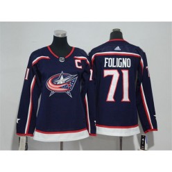 Columbus Blue Jackets 71 Nick Foligno Navy Women Adidas Jersey