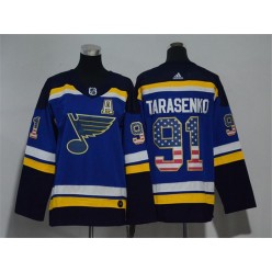 St.Louis Blues #91 Vladimir Tarasenko Blue Youth USA Flag Adidas Jersey