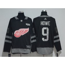 Detroit Red Wings #9 Gordie Howe Black 1917-2017 100th Anniversary Adidas Jersey