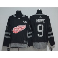 Detroit Red Wings #9 Gordie Howe Black 1917-2017 100th Anniversary Adidas Jersey