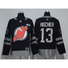 New Jersey Devils #13 Nico Hischier Black 1917-2017 100th Anniversary Adidas Jersey