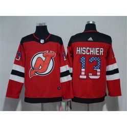 New Jersey Devils #13 Nico Hischier Red USA Flag Adidas Jersey
