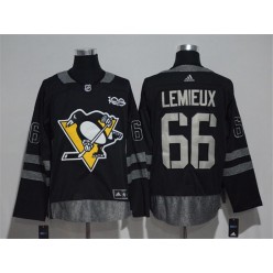 Pittsburgh Penguins #66 Mario Lemieux Black 1917-2017 100th Anniversary Adidas Jersey