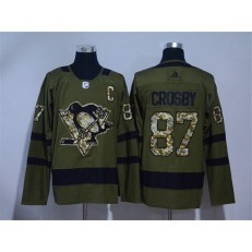 Pittsburgh Penguins #87 Sidney Crosby Olive Green Adidas Jersey