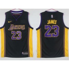 Los Angeles Lakers 23 Lebron James Black Yellow Nike Swingman Men Jersey