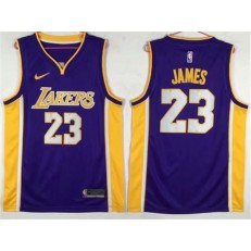 Los Angeles Lakers 23 Lebron James Purple Yellow Nike Swingman Men Jersey