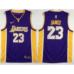 Los Angeles Lakers 23 Lebron James Purple Yellow Nike Swingman Men Jersey