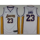 Los Angeles Lakers 23 Lebron James White Yellow Nike Swingman Men Jersey