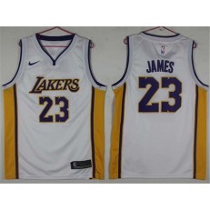 Los Angeles Lakers 23 Lebron James White Yellow Nike Swingman Men Jersey
