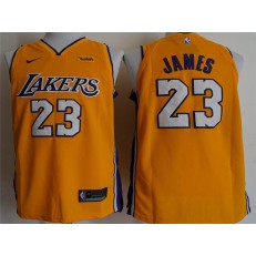Los Angeles Lakers 23 Lebron James Yellow Nike Authentic Men Jersey