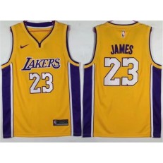 Los Angeles Lakers 23 Lebron James Yellow Purple Nike Swingman Men Jersey